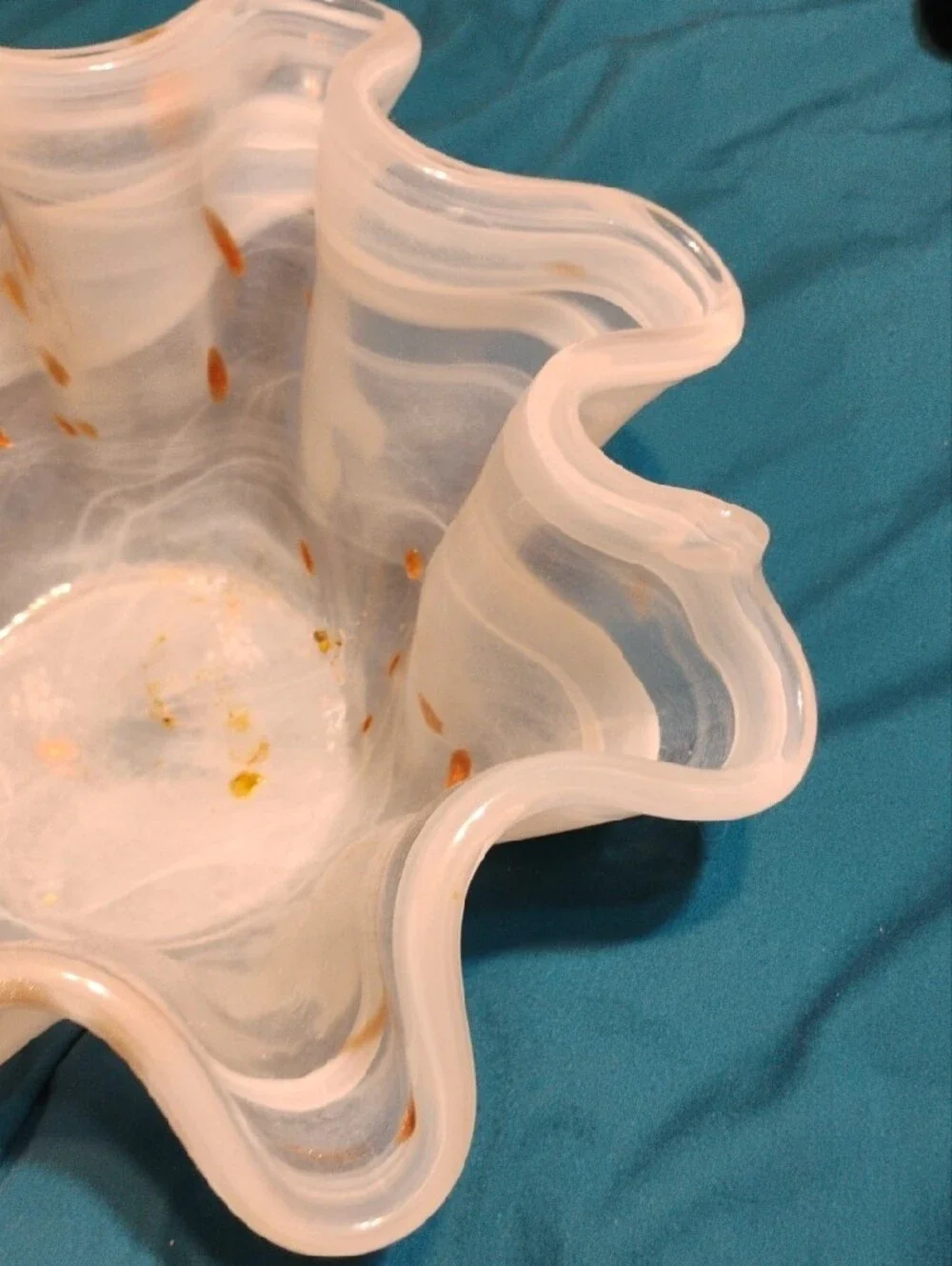 Classic White Swirled Glass Decorative Bowl -